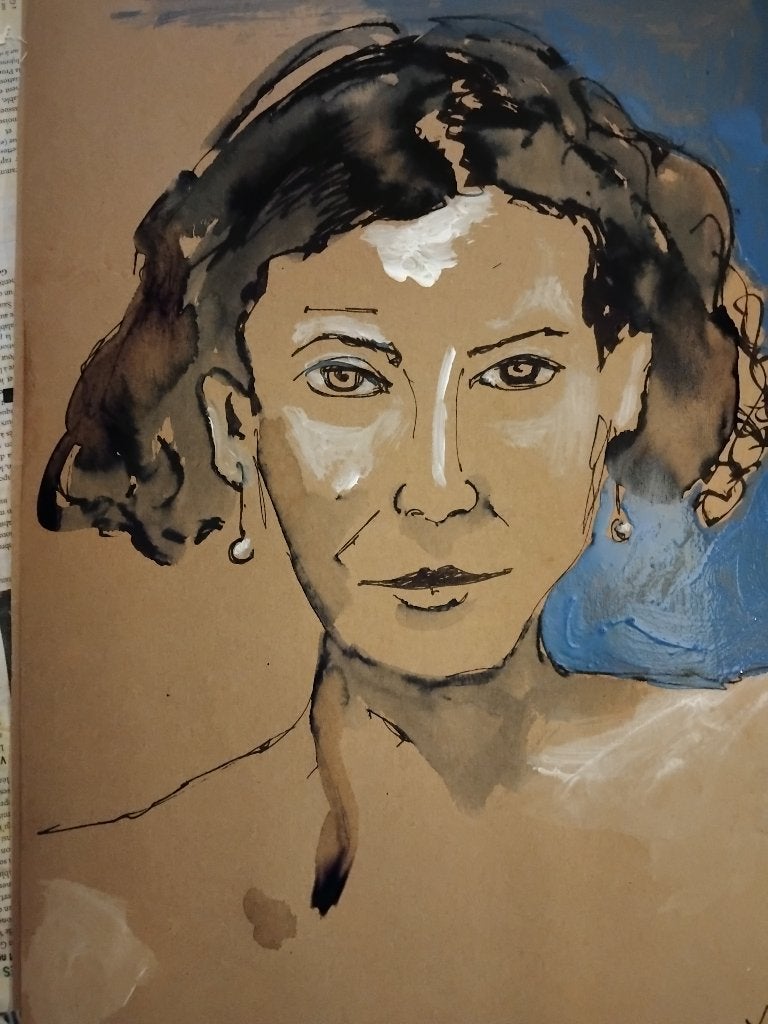 Portraits de Luz. Lot de 4 dessins, Antiquités & Art, Art | Peinture | Moderne, Peinture acrylique, Certificat d'authenticité