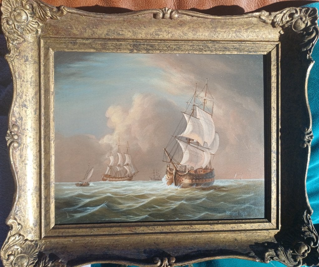 Schilderij olieverf Bernard Page, ingelijst., Antiek en Kunst, Ophalen, Bijzondere lijst, Olieverf, Paneel