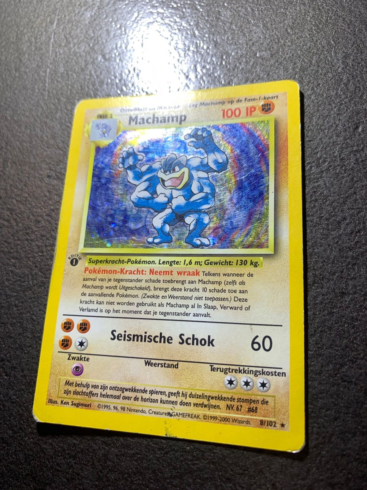 Machamp 1st edition base set heavy played, Ophalen of Verzenden, Gebruikt