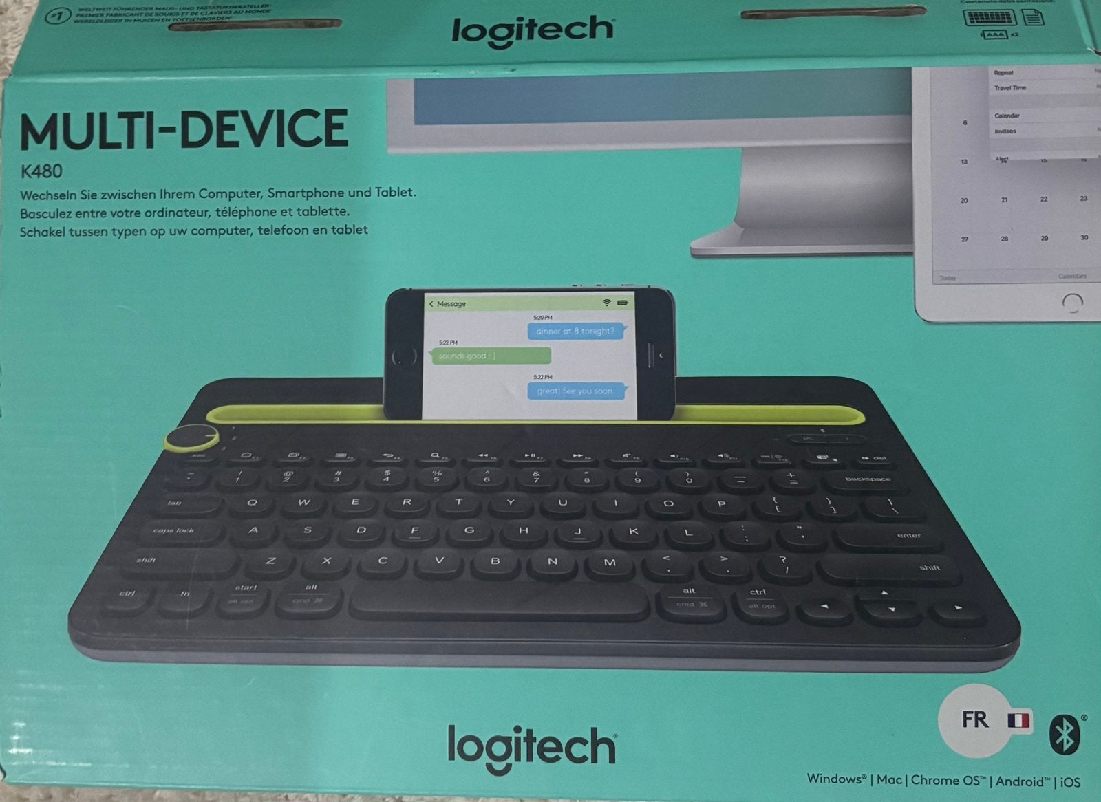 Logitech K480 Bluetooth Toetsenbord AZERTY, Computers en Software, Azerty, Ophalen of Verzenden, Zo goed als nieuw, Draadloos