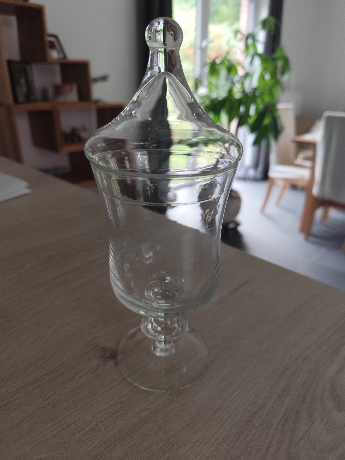 Bonbonnière ancienne en verre transparent avec couvercle, Ophalen of Verzenden