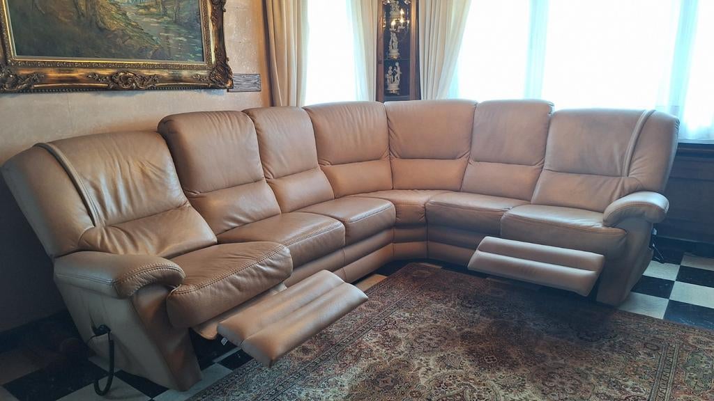 Hoeksalon met ingebouwde relaxzetels, Ophalen, Gebruikt, Leer