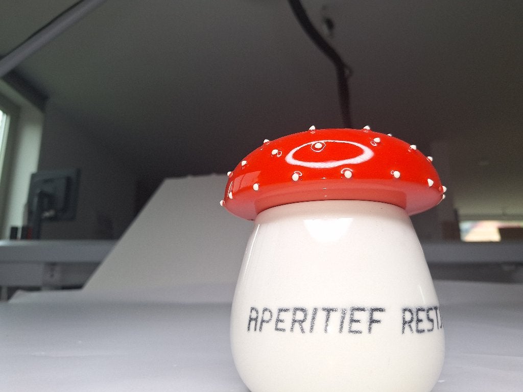 Retro paddenstoel pot rood/wit – decoratieve pot, Huis en Inrichting, Ophalen, Zo goed als nieuw, Rond, Mand