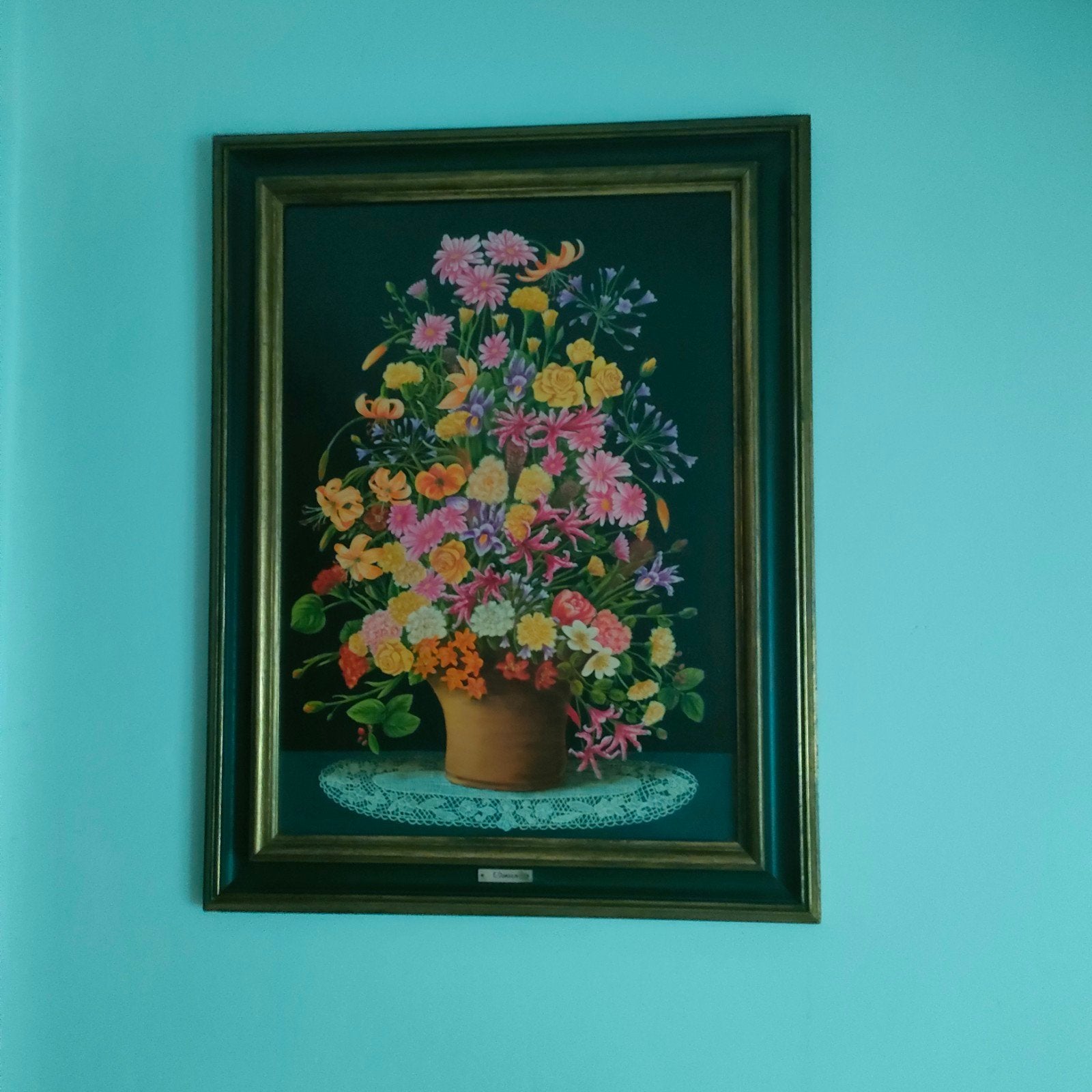 Schilderij  bloemen van E. Dumoulin, Enlèvement