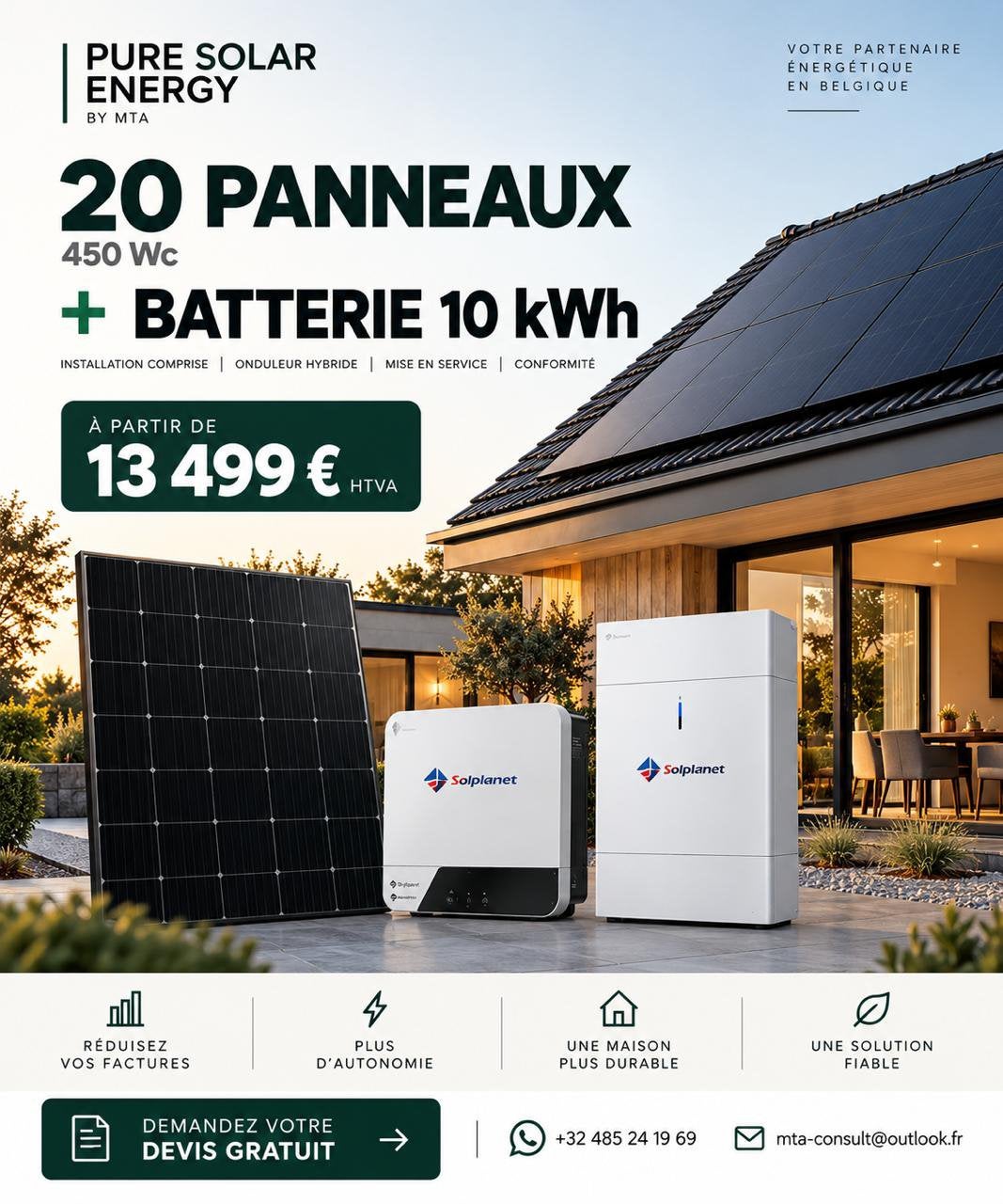 20 Panneaux Solaires 9 kWc + Batterie 10 kWh, Ophalen, Zo goed als nieuw