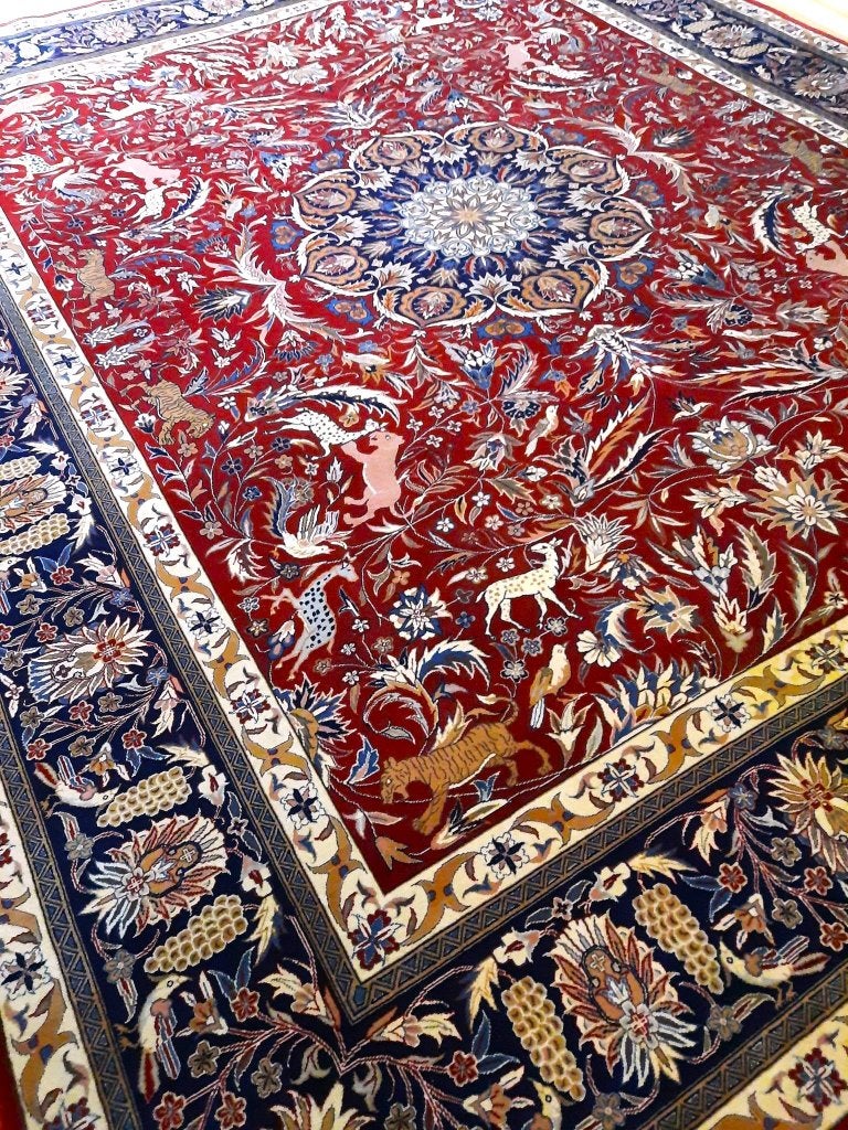 Perzische tapijt-305x245 cm Handgeknoopt (Isfahan) uit Iran, Maison & Meubles, 200 cm ou plus, 200 cm ou plus, Comme neuf, Enlèvement