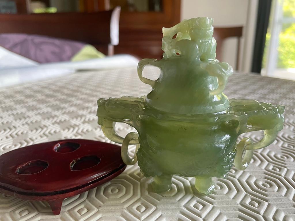 encensoir chinois traditionnel avec couvercle, base en bois, Antiquités & Art, Enlèvement ou Envoi