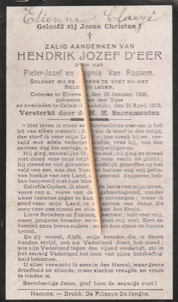 Oorlogsslachtoffer 1914-18 : Soldaat, Enlèvement ou Envoi