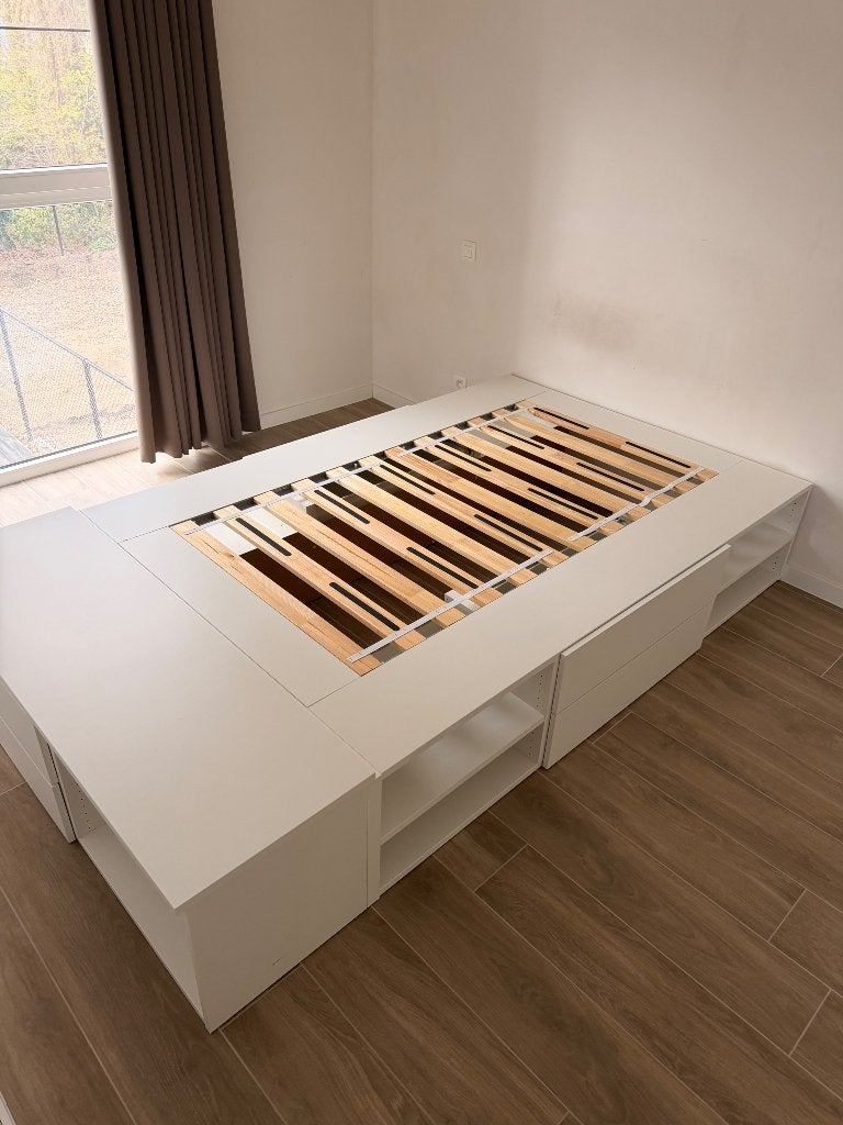 Bed met opbegruimte, Ophalen, Gebruikt, Wit, 140 cm