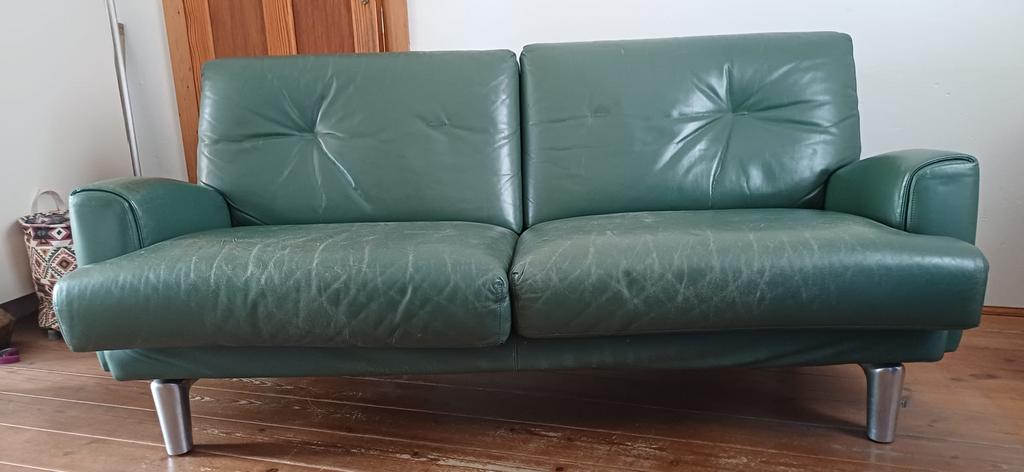 Groengrijze lederen zetel Leolux, Moins de 75 cm, Enlèvement, Utilisé, 150 à 200 cm