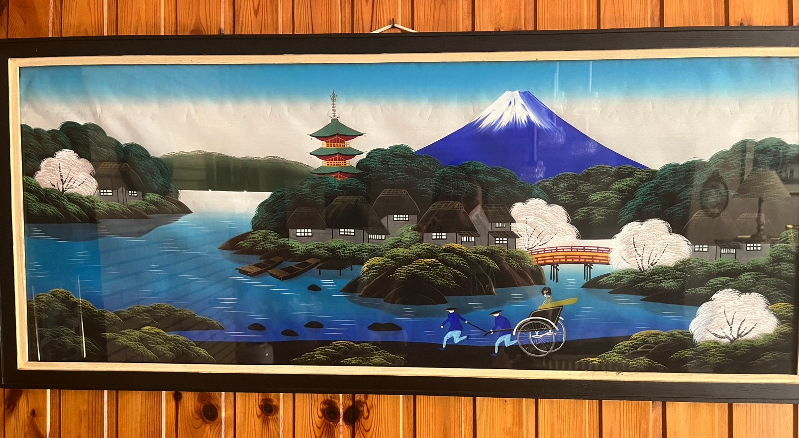 VINTAGE JAPANSE SCHILDERIJ OP ZIJDE MOUNT FUIJI