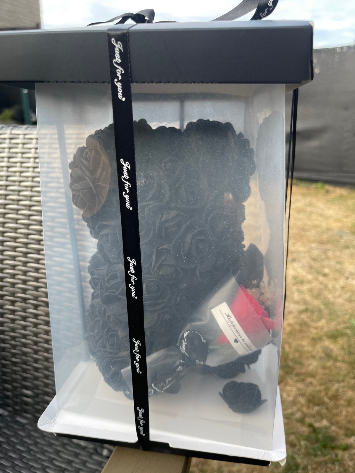 Teddy beer zwart met bloemen, Ophalen, Zo goed als nieuw