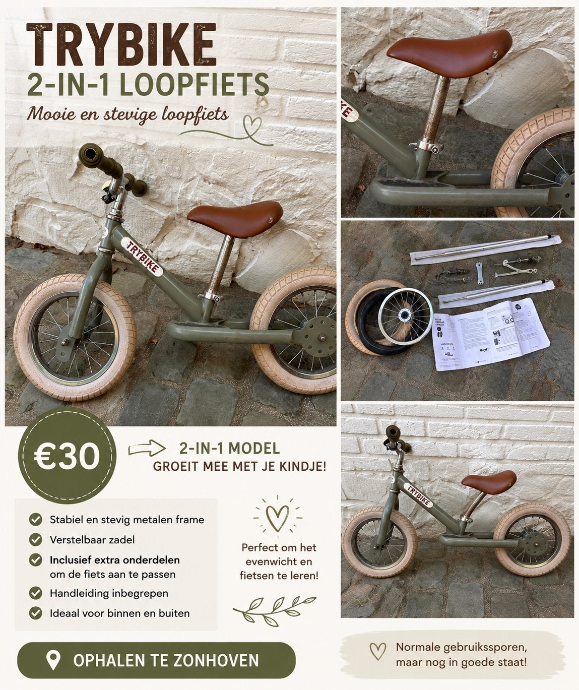 Loopfiets 2 in 1, Ophalen, Gebruikt, Minder dan 16 inch, Zijwieltjes