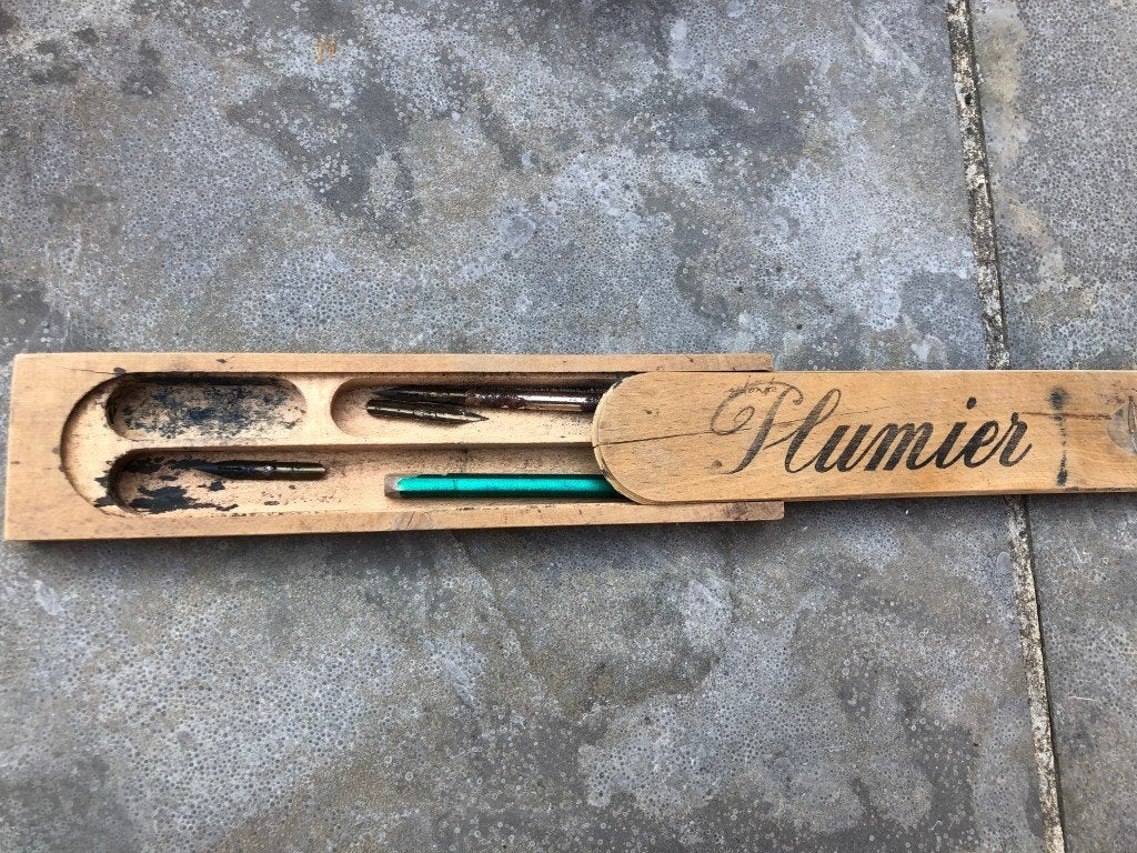 plumier en bois vintage - étui à crayons, Enlèvement ou Envoi