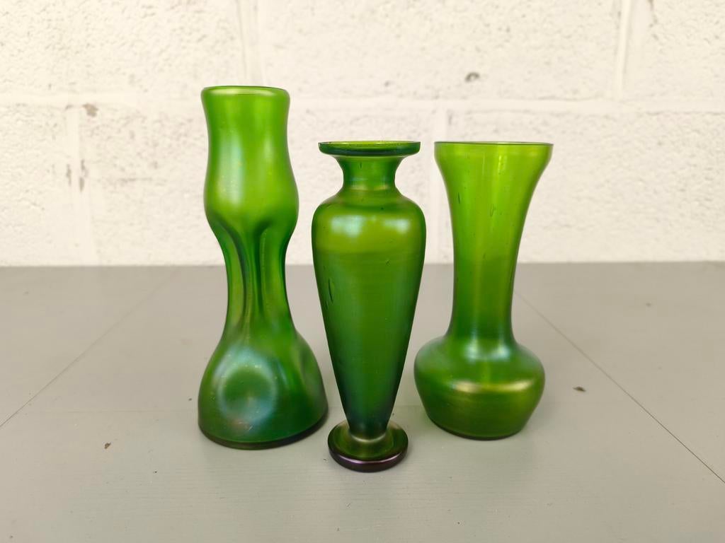 3 antieke Boheems glazen vaasjes, Antiek en Kunst, Antiek | Glaswerk en Kristal, Ophalen of Verzenden