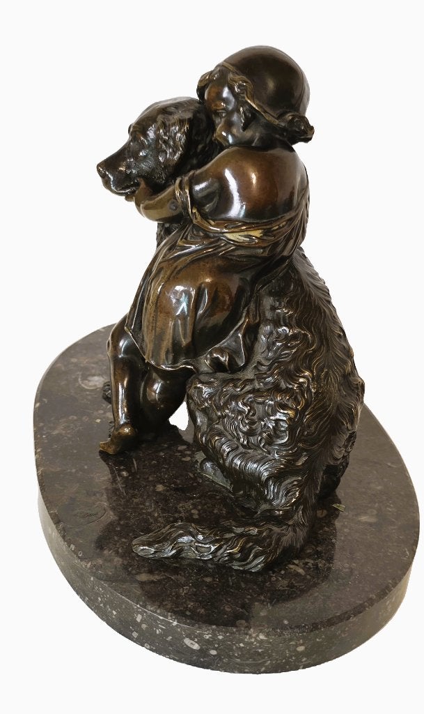 Statue en bronze - Fille avec chien., Enlèvement ou Envoi