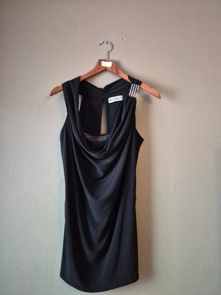 PROGRESS shirt | Korte mouwen | S/M | Vintage | zwart, Kleding | Dames, Zwart, Ophalen of Verzenden, Maat 36 (S), PROGRESS