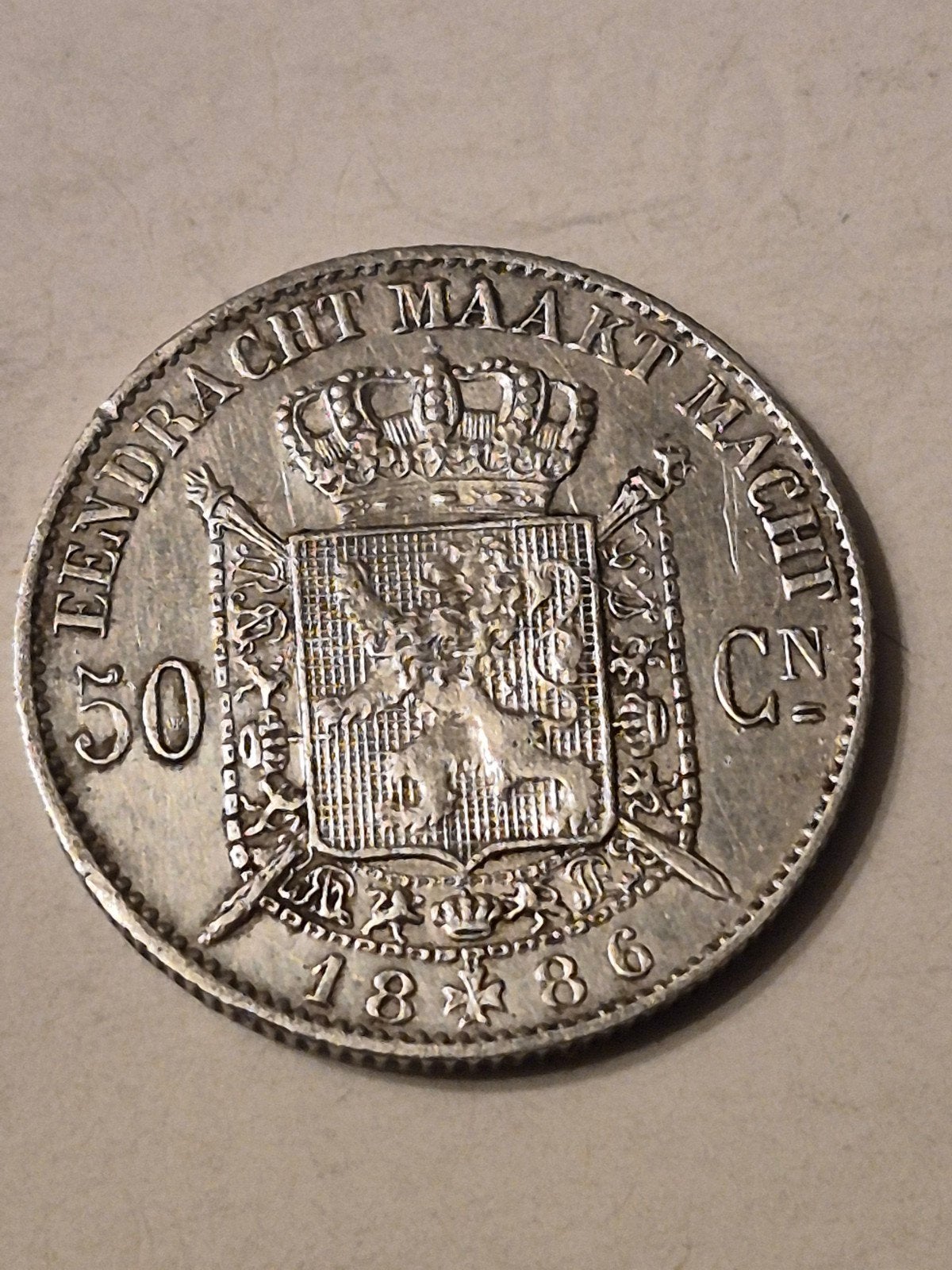 50 centiem zilver leopold 2 smalle baard 1886 • vl PR staat, Zilver, Ophalen of Verzenden, Losse munt, Zilver