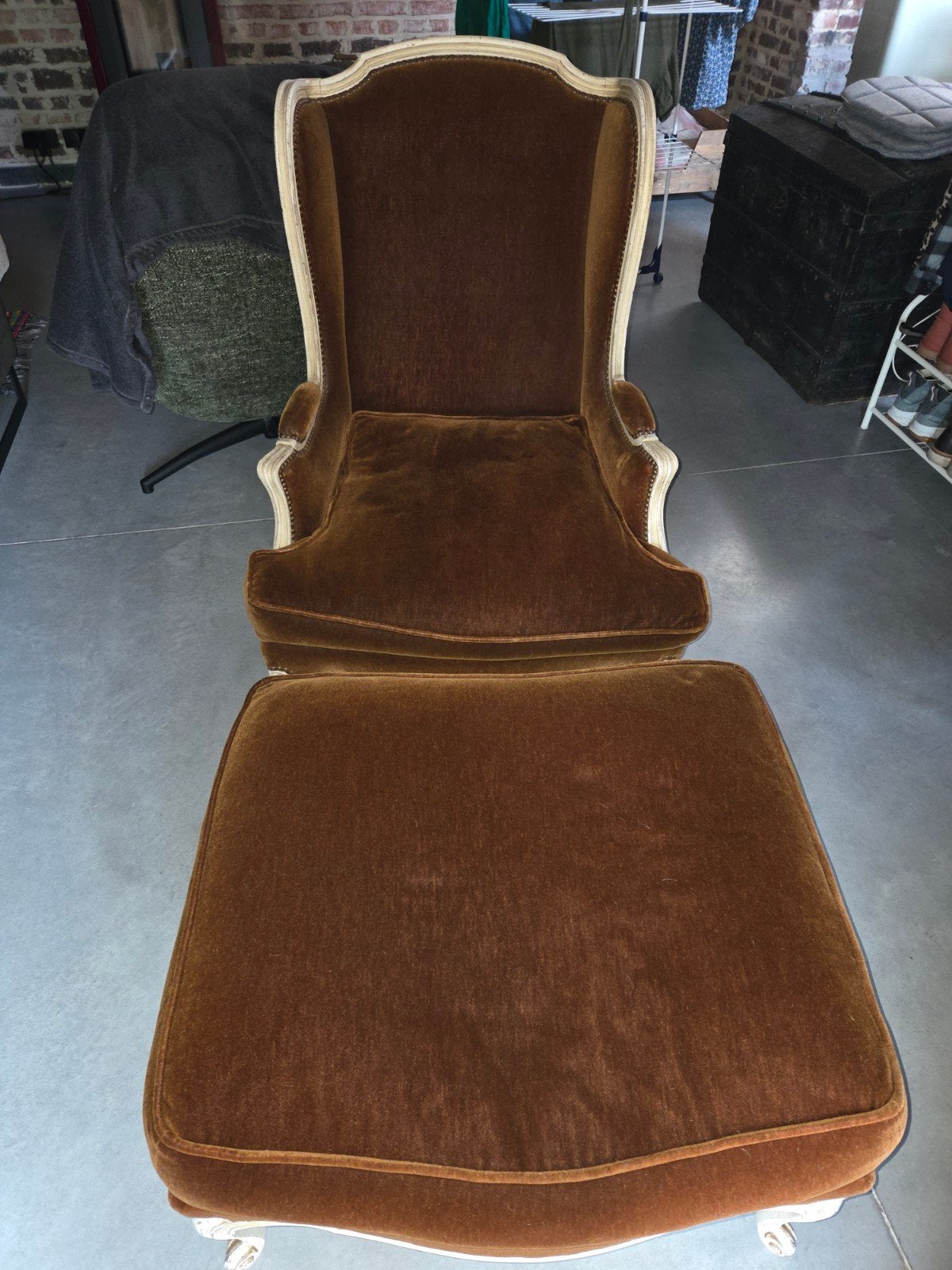 Vintage zetel met poef, Ophalen, Stof
