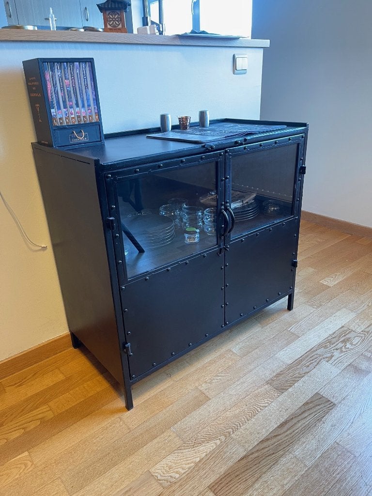 Armoire basse style industriel 85 x 80 x 40, Maison & Meubles, 25 à 50 cm, Avec porte(s), Moins de 100 cm, Industriel - Métal noir