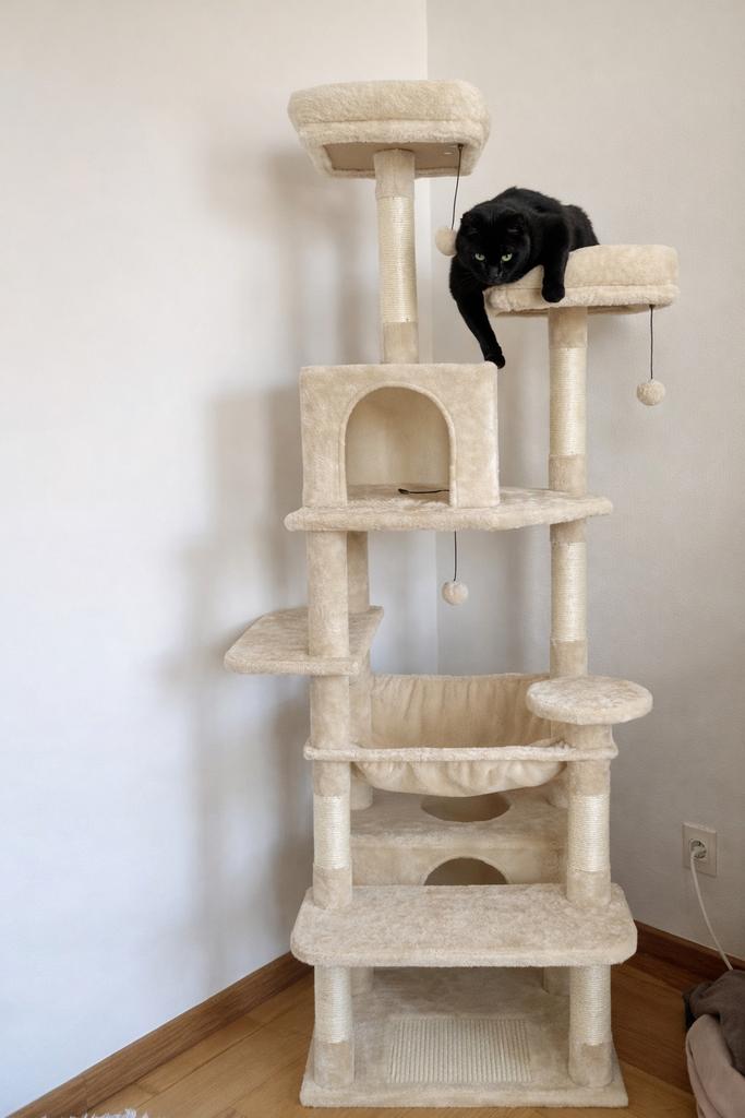 184cm Krabpaal Beige XXL met sisal & hangmat, Ophalen of Verzenden, Zo goed als nieuw, Krabpaal