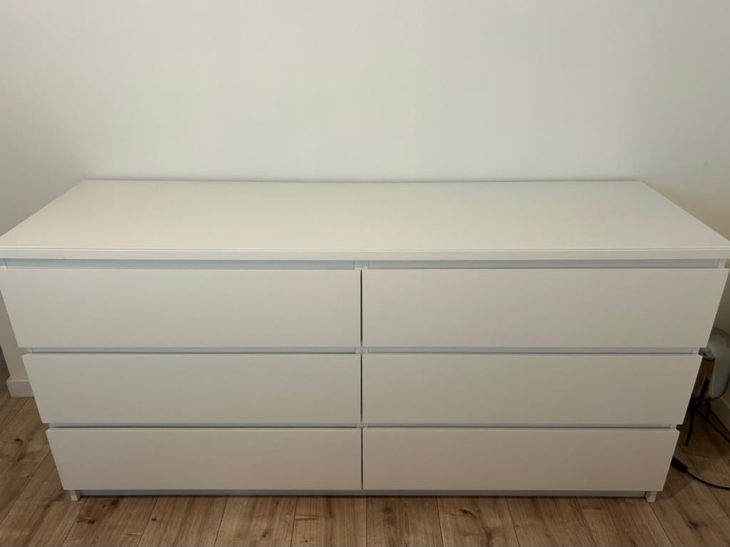 Malm ladekast wit met glazen topblad, Enlèvement, Comme neuf