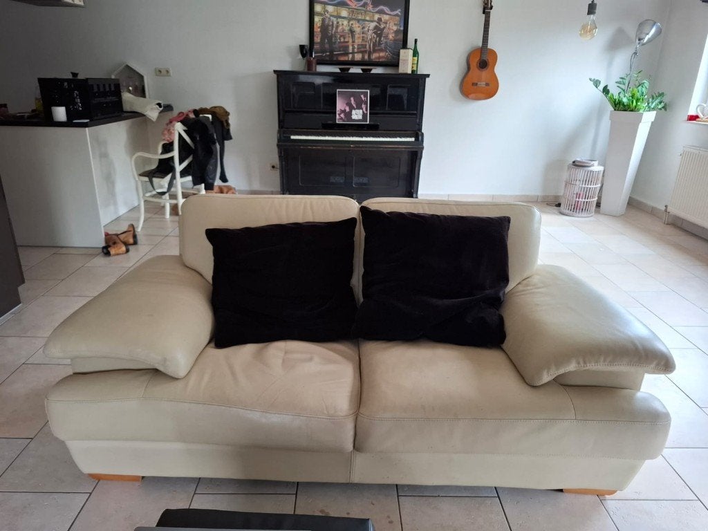 Canapé double confortable - Cuir crème, 75 à 100 cm, Modern, Comfortabel, Enlèvement, Utilisé