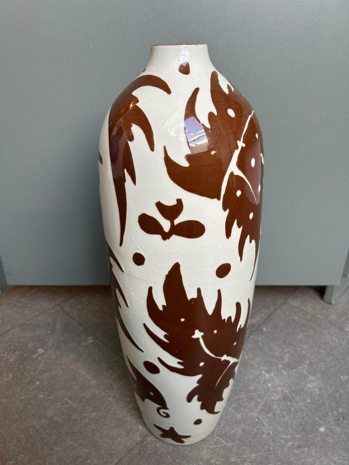 Magnifique grand vase d'art – Décor floral & abstrait, Ophalen of Verzenden
