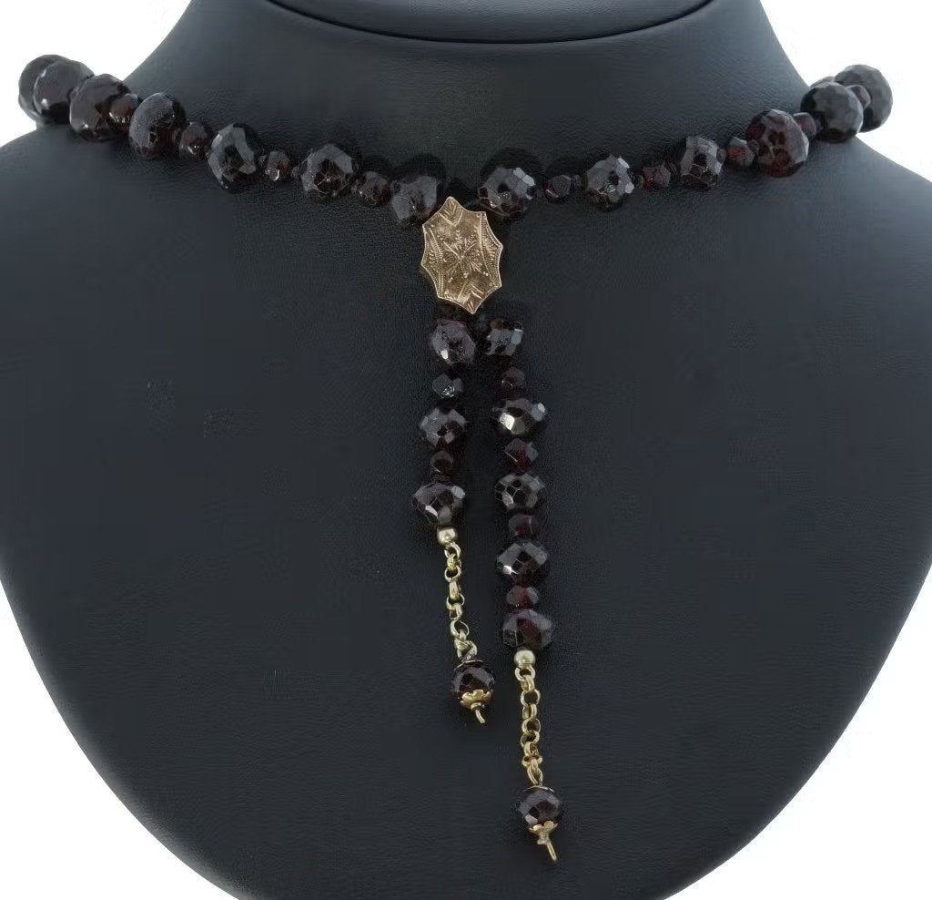 Granaat antieke fraaie ketting 14k slot goud schuif hanger, Bijoux, Sacs & Beauté, Enlèvement ou Envoi, Or, Comme neuf, Or