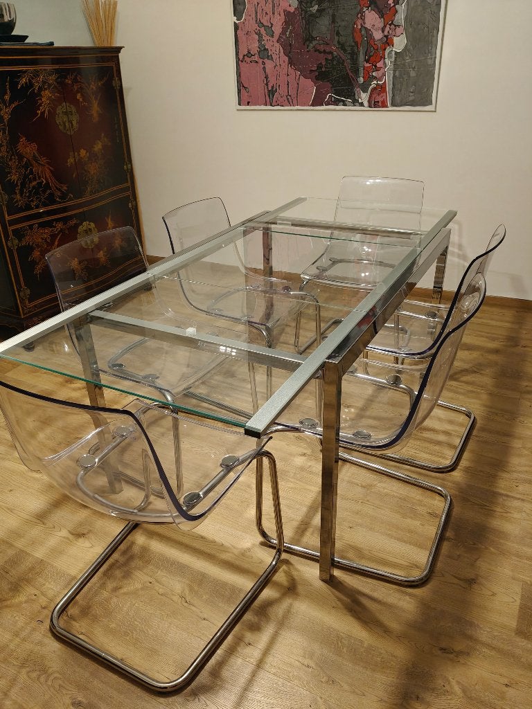 Table en verre ikea + 6 chaises, Maison & Meubles, 150 à 200 cm, Cinq personnes ou plus, Enlèvement, 50 à 100 cm