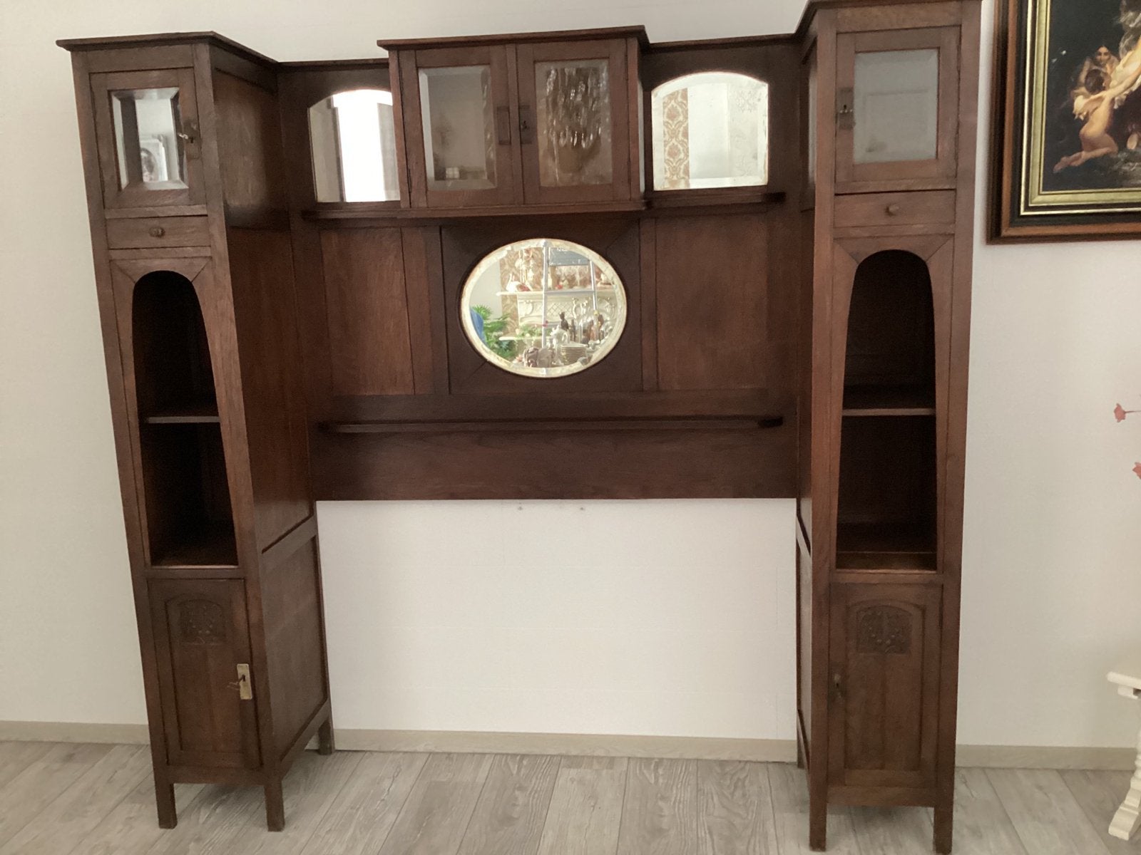 ANTIEKE KAST MET VITRINES EN SPIEGEL - MOOI MEUBEL !, Enlèvement, Utilisé, Art- nouveau / Brocante