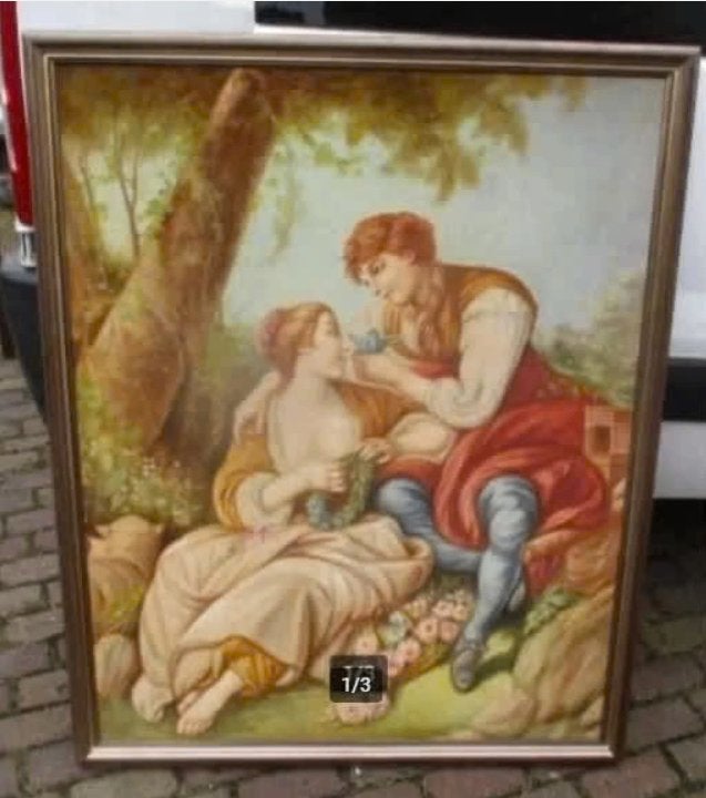Prachtig Schilderij op doek - Liefde in 18de Eeuw - 127x102, Antiek en Kunst, Ophalen, Handgeschilderd, Portret of Personen, Doek