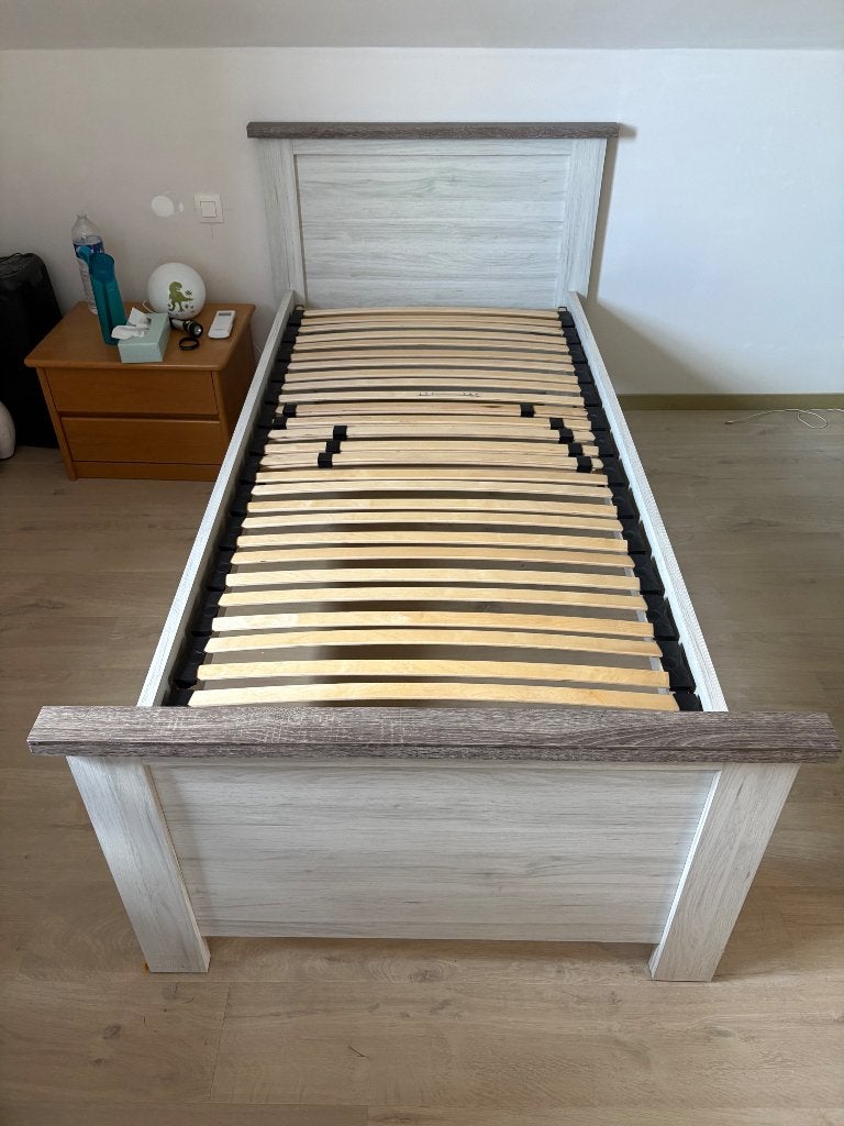 Bed en lattenbodem, Ophalen, 90 cm, Eenpersoons, Zo goed als nieuw