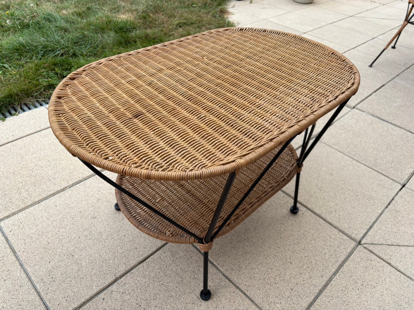 Rieten tafel - zetel set, Ophalen, Zo goed als nieuw