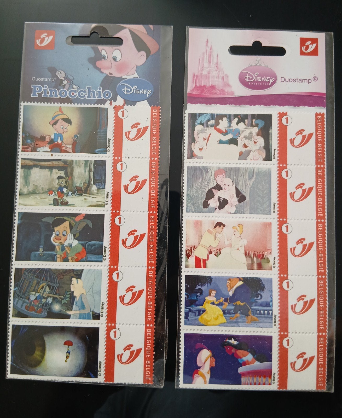 Lot de 2 carnets timbres DuoStamp Disney Pinocchio & princes, Postzegels en Munten, Postzegels | Nederlandse Antillen en Aruba