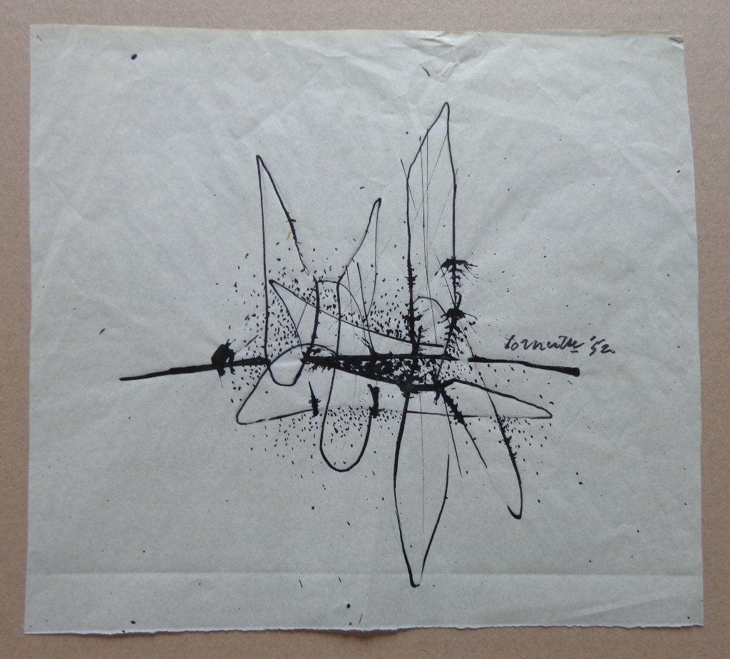 CORNEILLE / ABSTRACTIE / ORIGINEEL WERK / 23x25cm / SIG 1952, Abstrait, Papier/carton, Technique mixte, Enlèvement ou Envoi