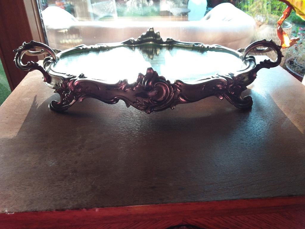 Antieke verzilverde Hollywood Regency spiegel-dienblad, Antiquités & Art, Antiquités | Accessoires de maison, Enlèvement ou Envoi