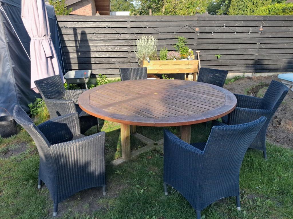 Tuinset met teakhouten tafel en 6 stoelen, Tuin en Terras, Ophalen, Tuinset