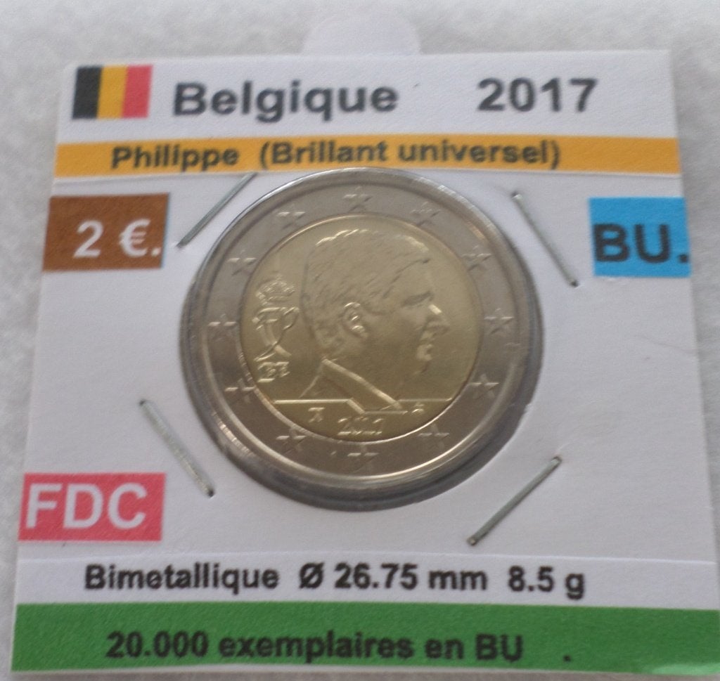 Belgique RARE 2 €uros Philippe 2017 FDC / BU.  20.000 ex., Timbres & Monnaies, Envoi, Belgique, 2 euros, Monnaie en vrac