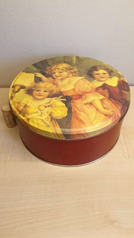 Blik, koektrommel, hoogte 9 cm, diameter 20 cm, Verzamelen, Ophalen