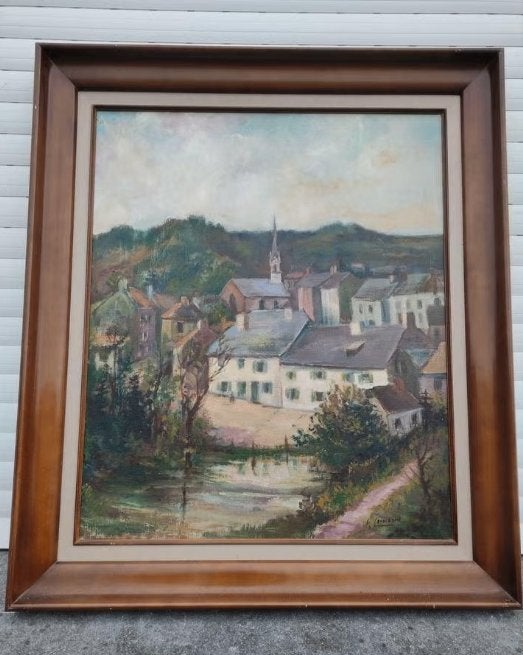 Huile sur toile Vallée de la Sure signe Fernand lienaux, Antiquités & Art, Enlèvement ou Envoi, Toile