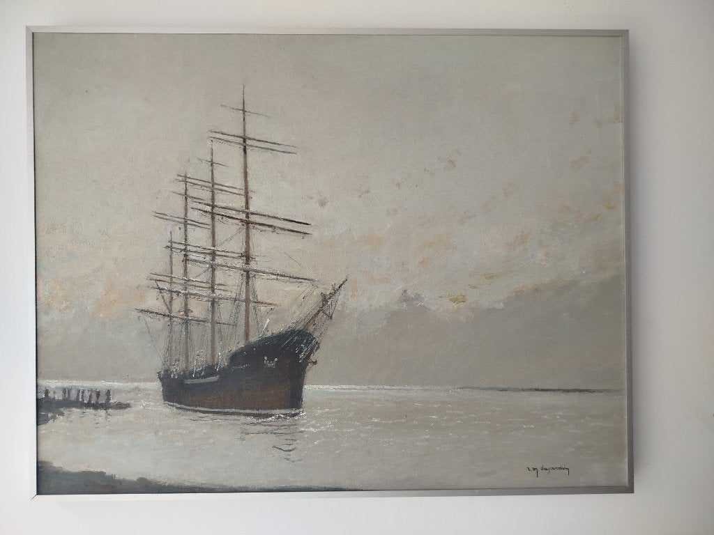 Prachtig Groot Maritiem Schilderij – René Marie Dujardin, Enlèvement ou Envoi, Peinture à l'huile, Encadré, Maritime / eau