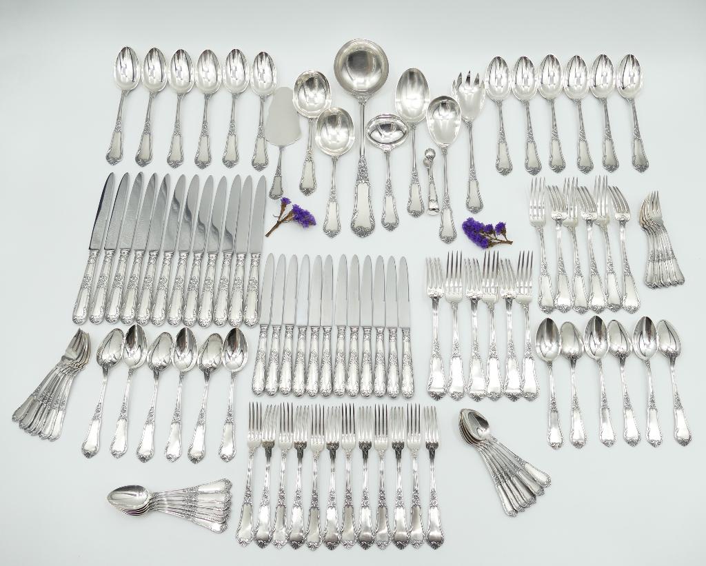 Verzilverde Regence bestekset - 105st /12-pers - B.Wiskemann, Antiek en Kunst, Antiek | Bestek, Ophalen of Verzenden