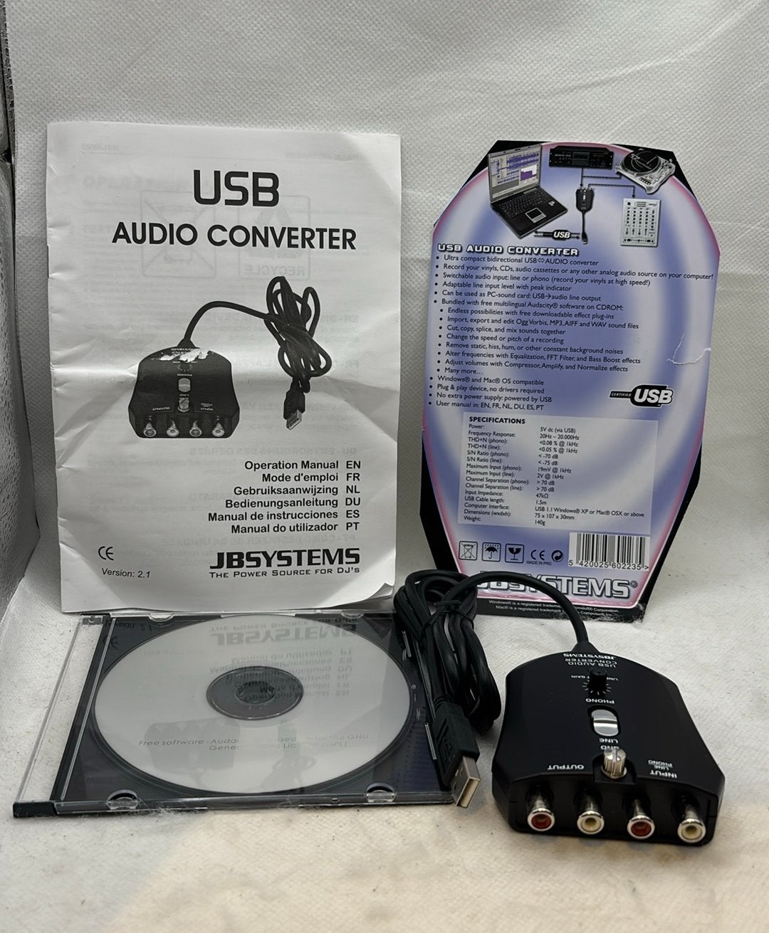 JB Systems USB Audio Converter – Vinyl / Phono / Line to USB, Enlèvement ou Envoi