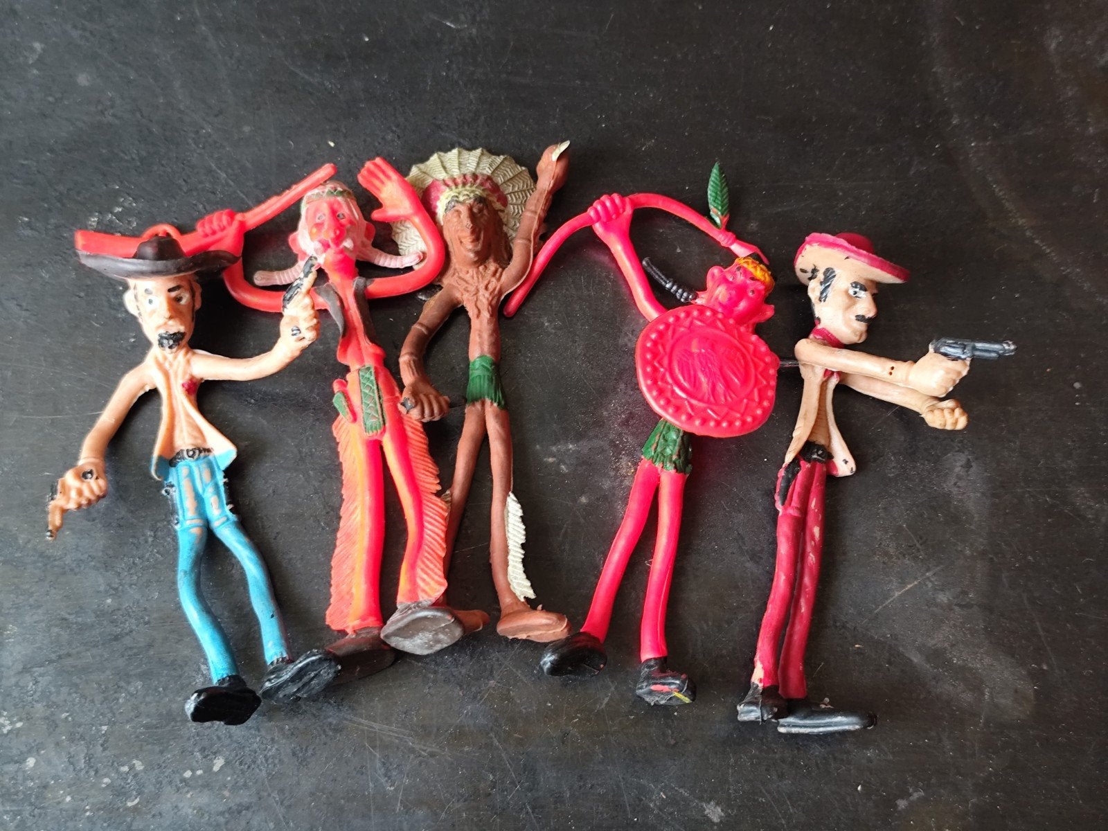 Lot de 5 figurines vintage "Western" - Cow-boys et Indien, Enlèvement ou Envoi