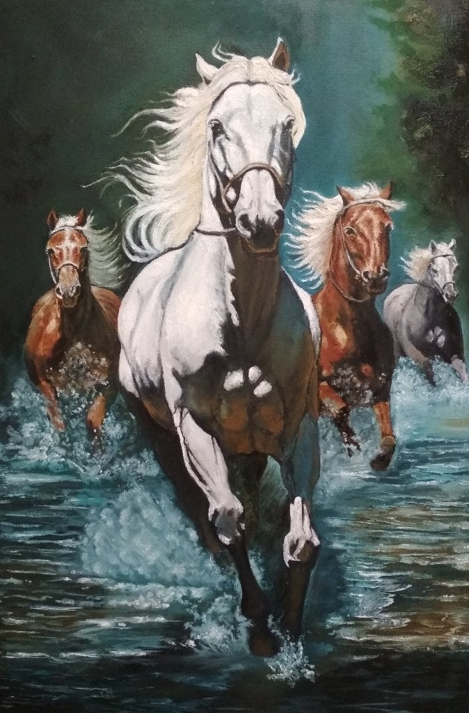 « Liberté ! ! !... », Antiquités & Art, Art | Peinture | Moderne, Textile, Peinture à l'huile, Animaux, Sur cadre en bois