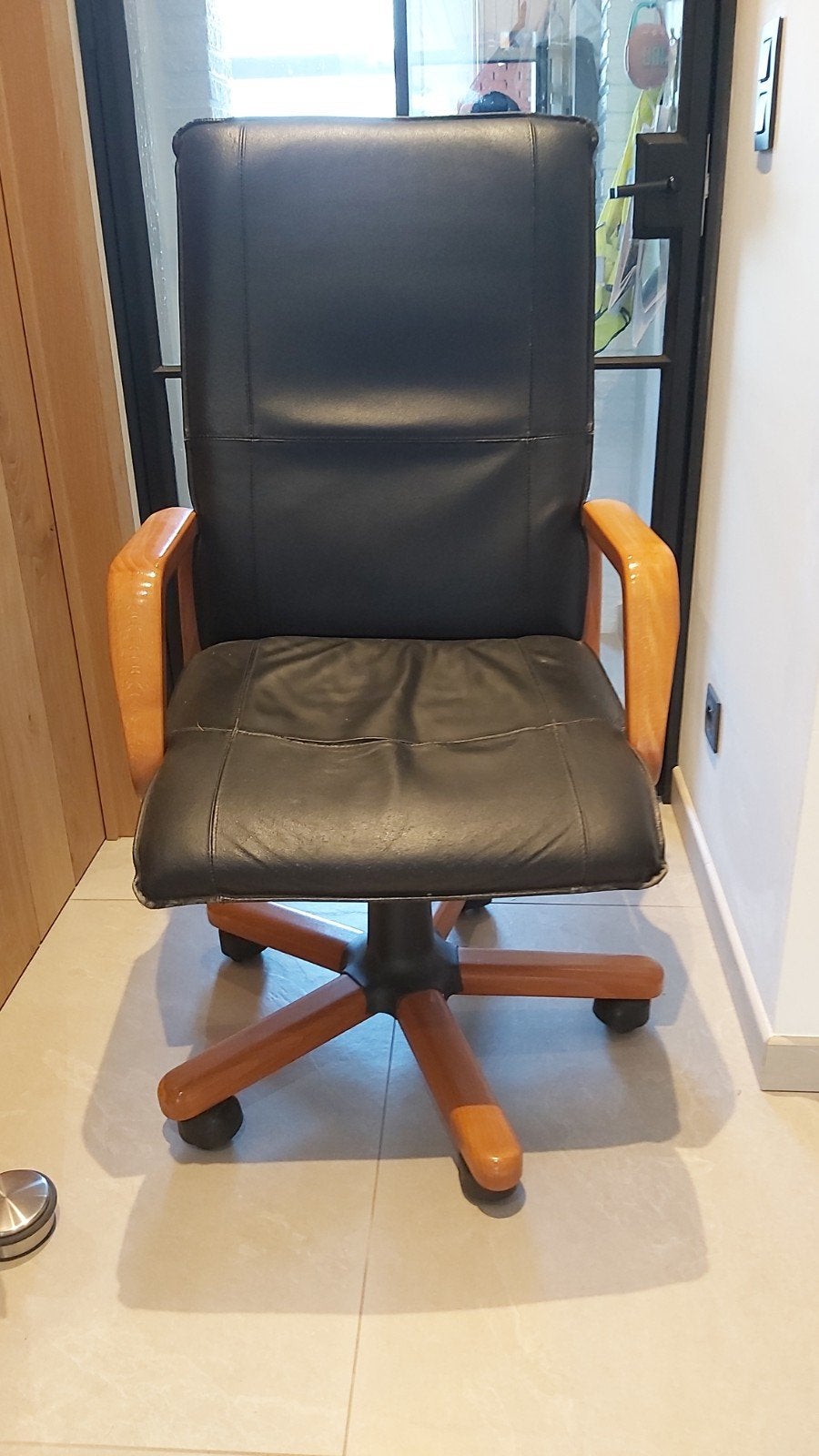 LEDEREN BUREAUSTOEL / BUROSTOEL LEDER, Ophalen, Gebruikt, Hout, 50 tot 75 cm