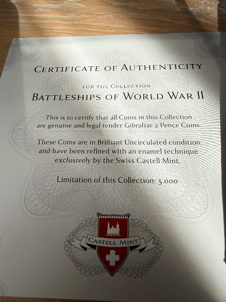 Coffret « Battleships of World War II » Swiss Castell Mint, Envoi, Monnaie