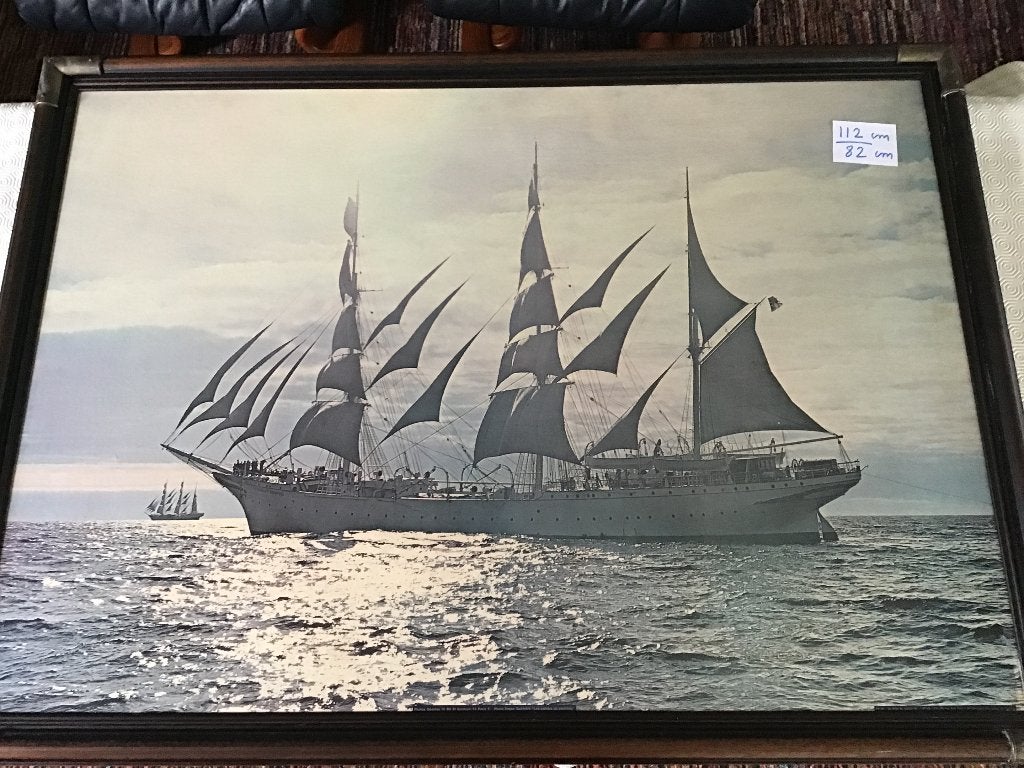 antiek kader van 112 op 82 cm met poster zeilboot, Ophalen, Zo goed als nieuw