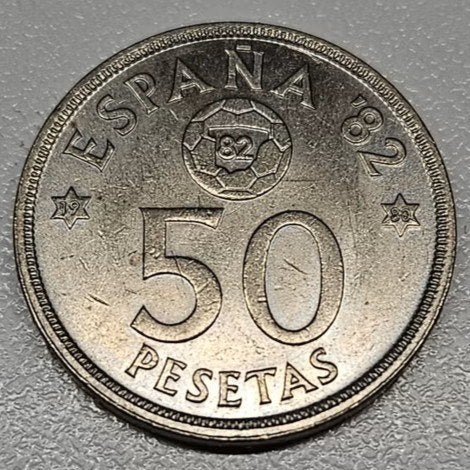 Spanje: 50 Peseta 1980(80) WK Voetbal 1982 KM#819 Ref 16860, Ophalen of Verzenden, Overige landen, Losse munt